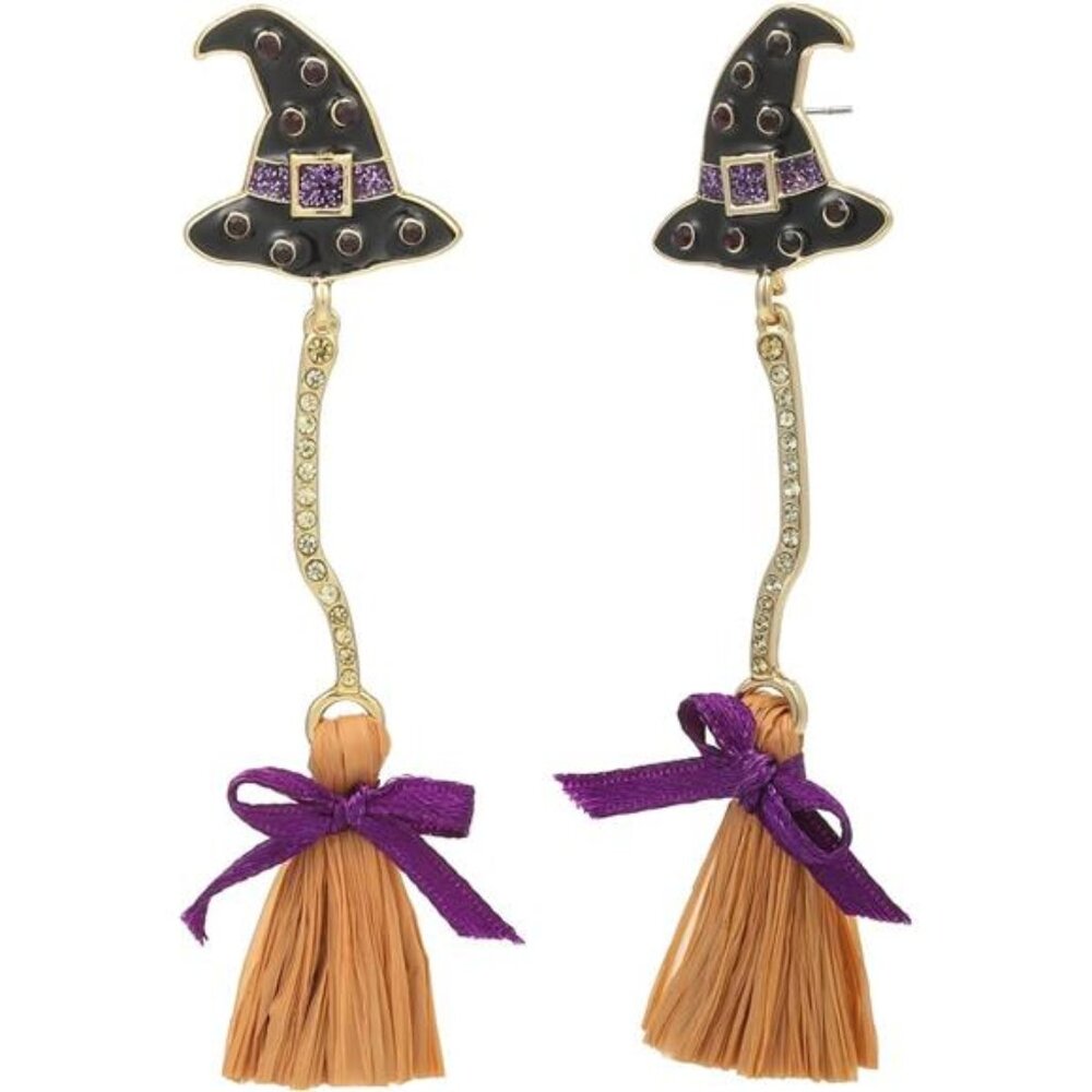 ✨ Witch Hat & Broom Halloween Earrings | Spooky Dangle Jewelry | Hypoallergenic
